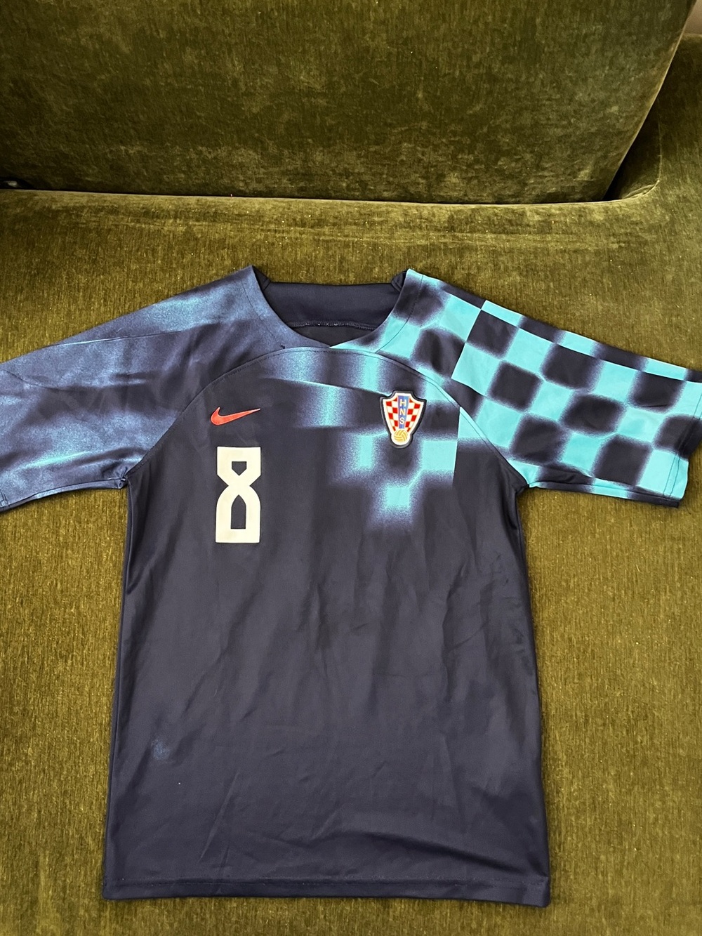 Nike Kids Navy Soccer Jersey with Teal Checker Sleeve